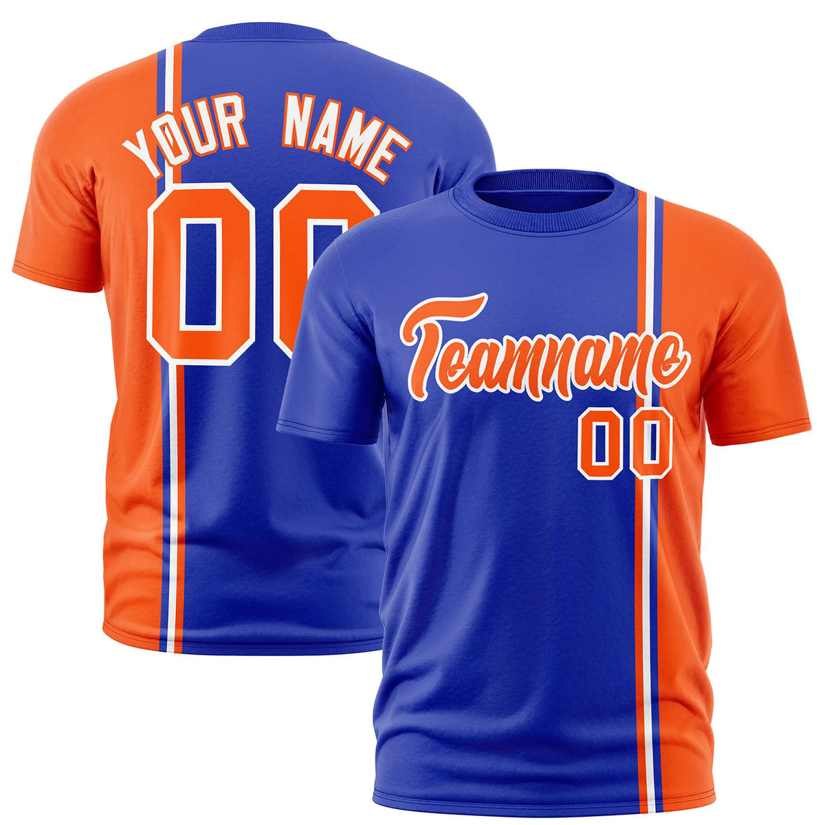 Custom Royal Blue Orange-White Crew neck Color Contrast Design T-Shirts