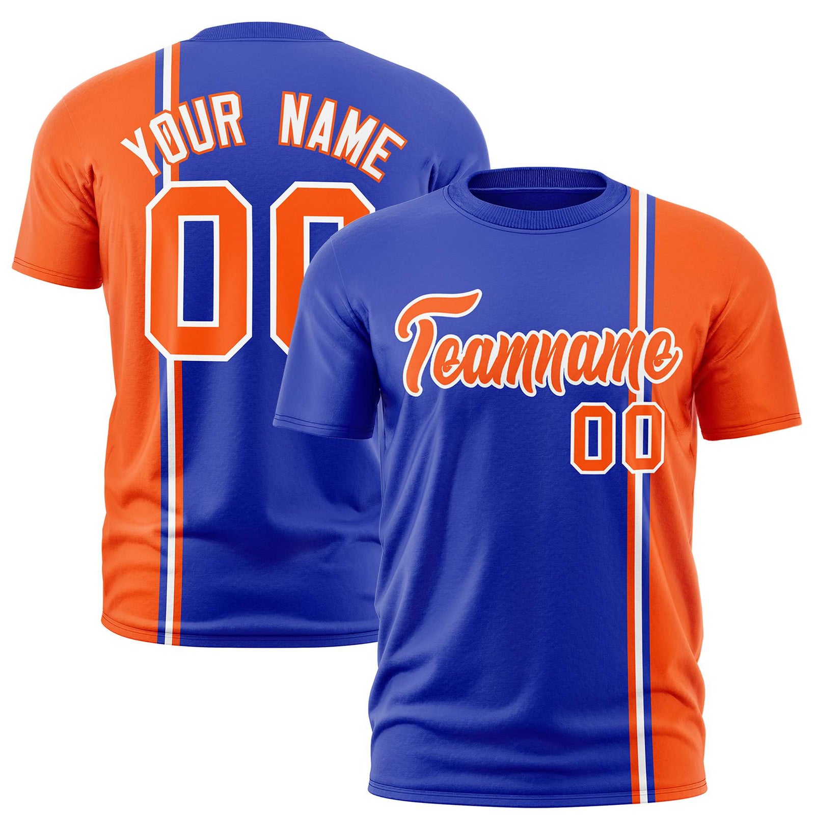 Custom Royal Blue Orange-White Crew neck Color Contrast Design T-Shirts