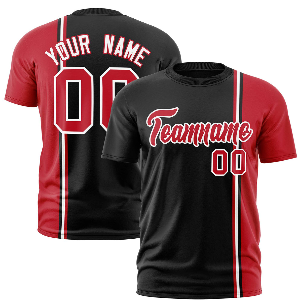 Custom Black Royal Red-White Crew neck Color Contrast Design T-Shirts