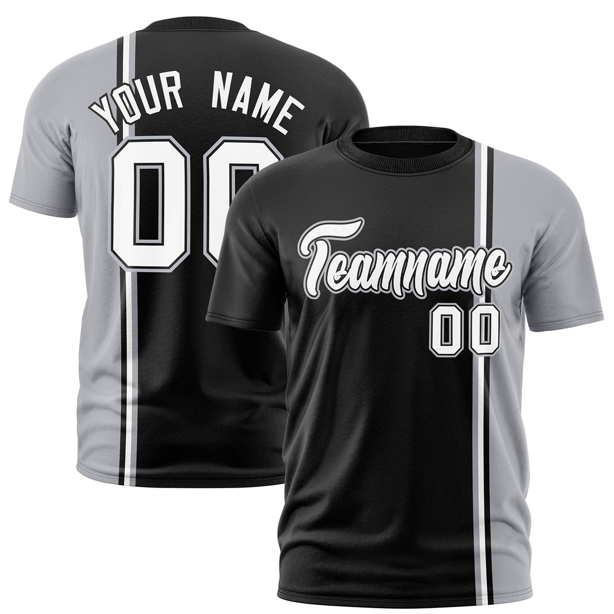 Custom Black Gray-White Crew neck Color Contrast Design T-Shirts