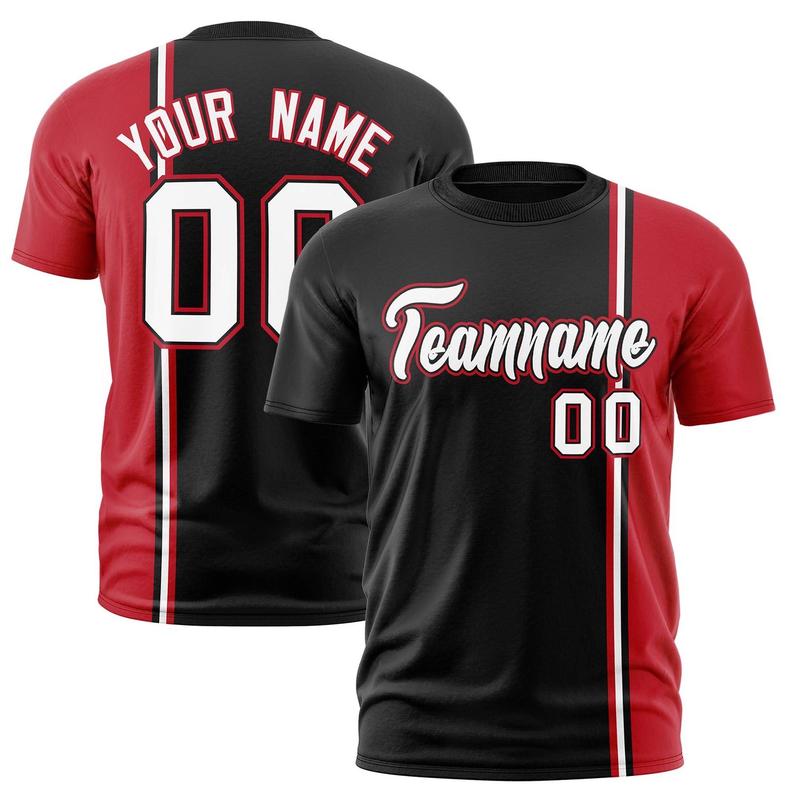 Custom Black Red-White Crew neck Color Contrast Design T-Shirts