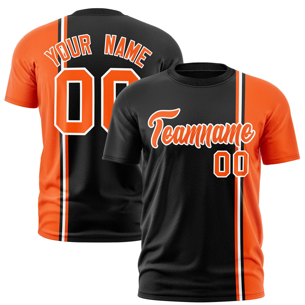 Custom Black Orange-White Crew neck Color Contrast Design T-Shirts