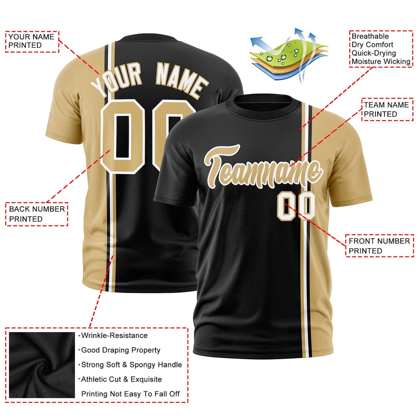 Custom Black Khaki-White Crew neck Color Contrast Design T-Shirts