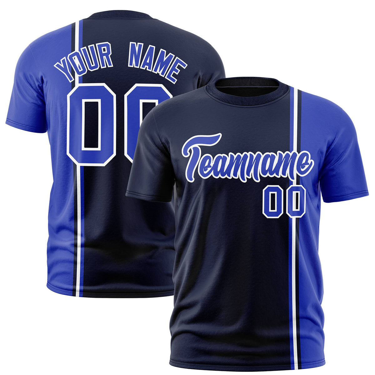 Custom Navy Royal Blue-White Crew neck Color Contrast Design T-Shirts