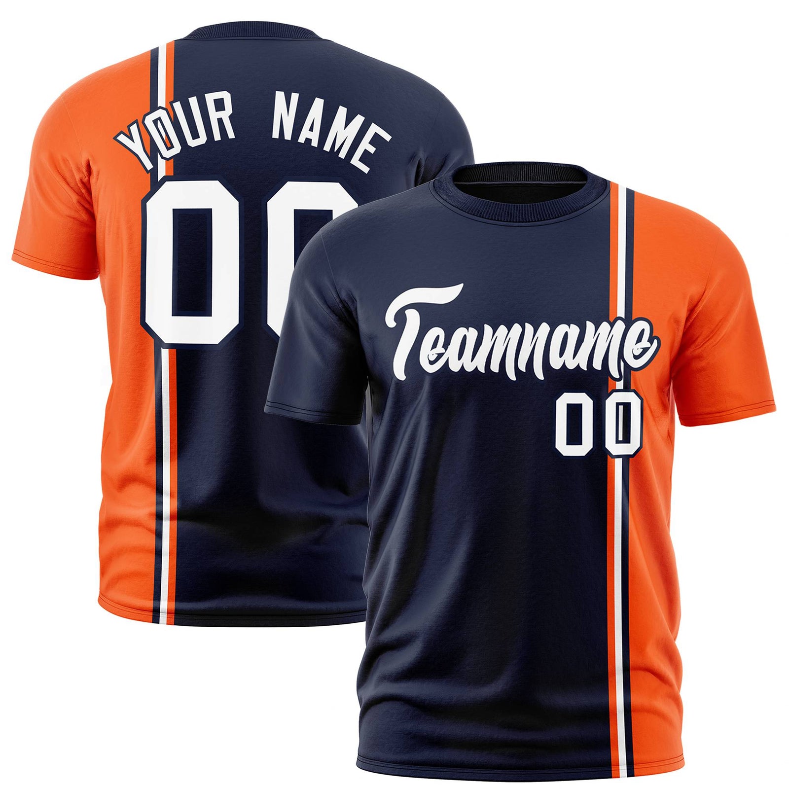 Custom Navy Orange-White Crew neck Color Contrast Design T-Shirts