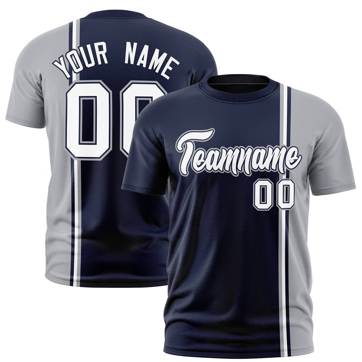 Custom Navy Gray-White Crew neck Color Contrast Design T-Shirts