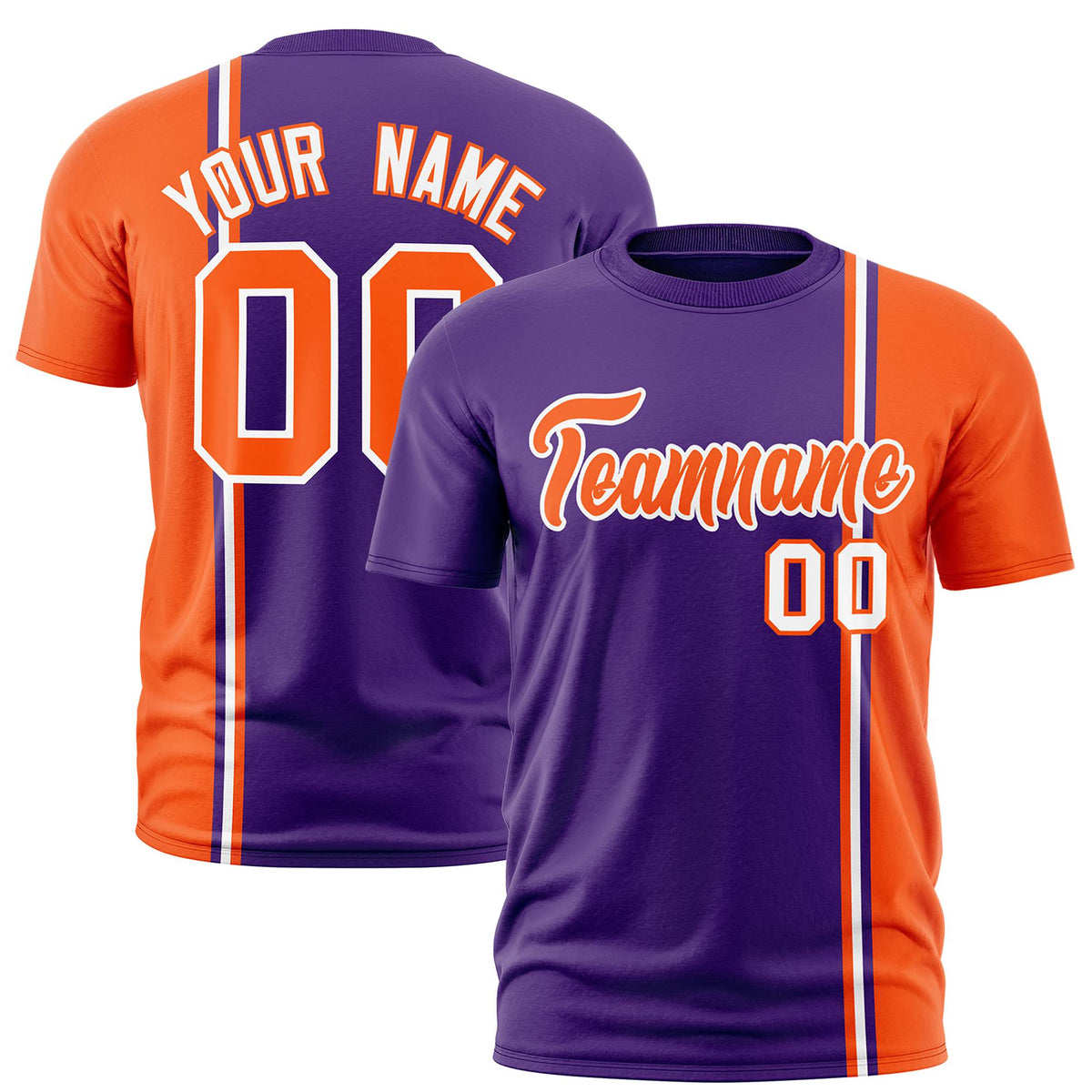 Custom Purple Orange-White Crew neck Color Contrast Design T-Shirts
