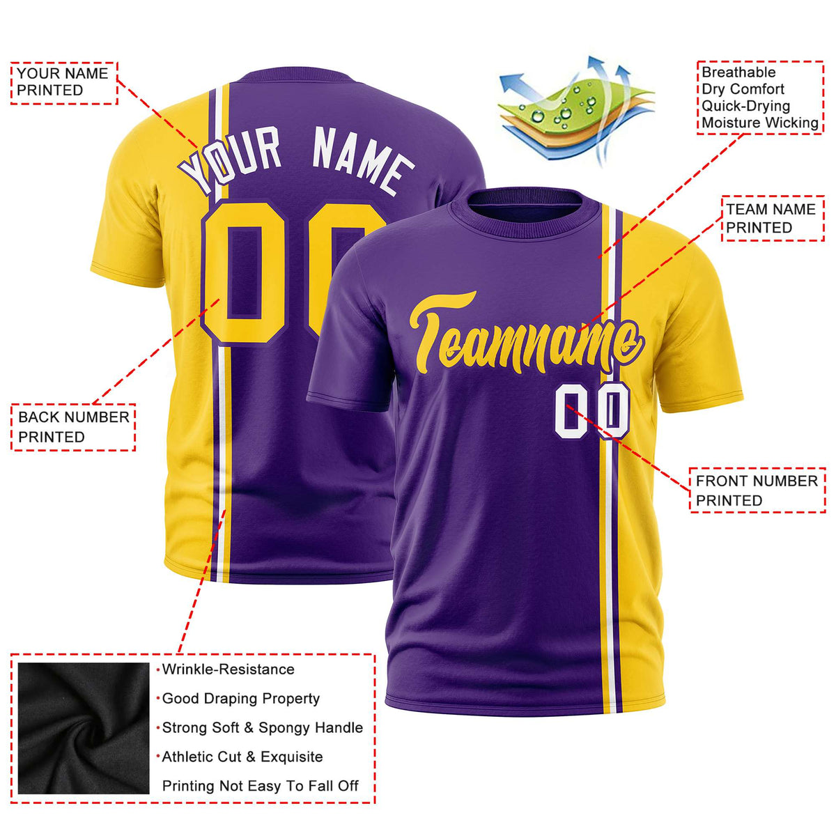 Custom Purple Gold-01 White Crew neck Color Contrast Design T-Shirts