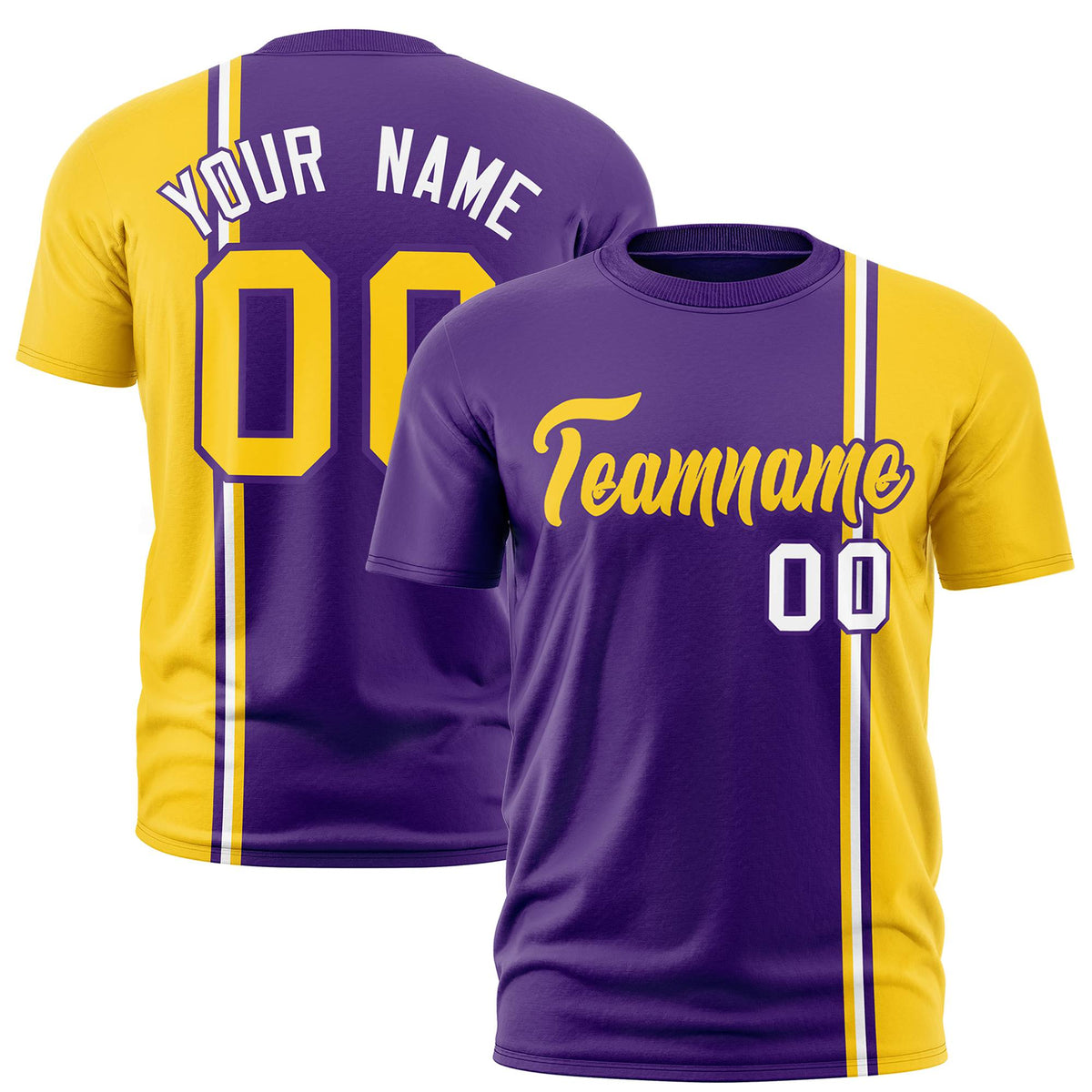 Custom Purple Gold-01 White Crew neck Color Contrast Design T-Shirts