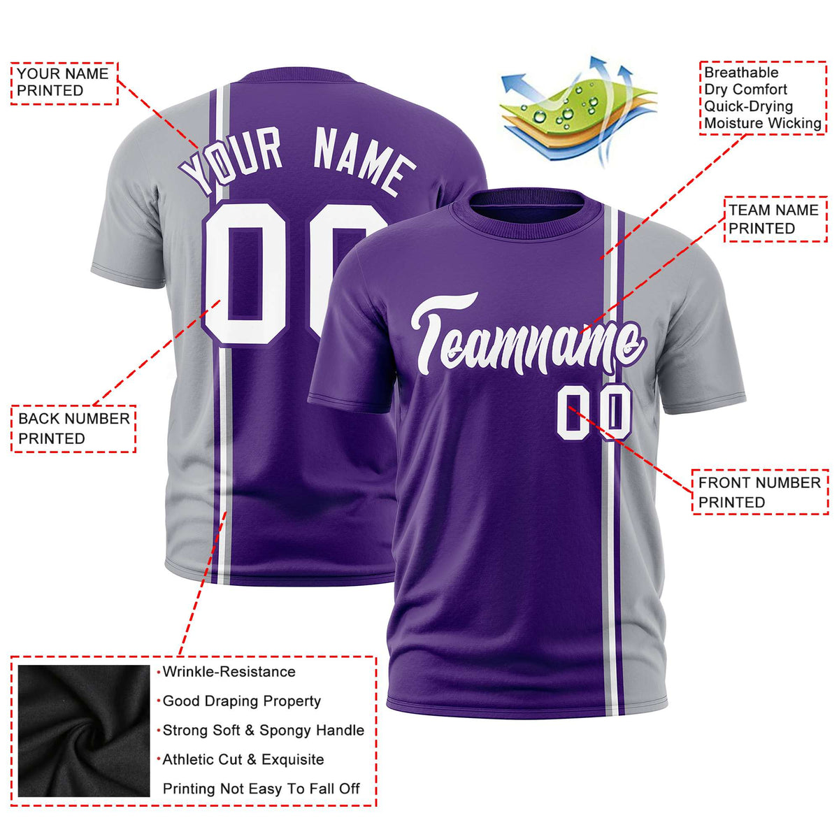 Custom Purple Gray-White Crew neck Color Contrast Design T-Shirts