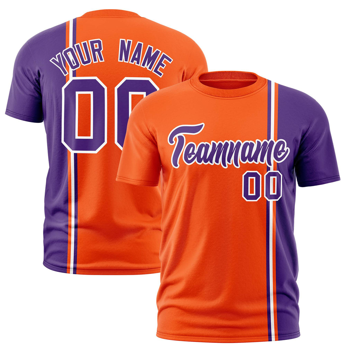 Custom Orange Purple-White Crew neck Color Contrast Design T-Shirts