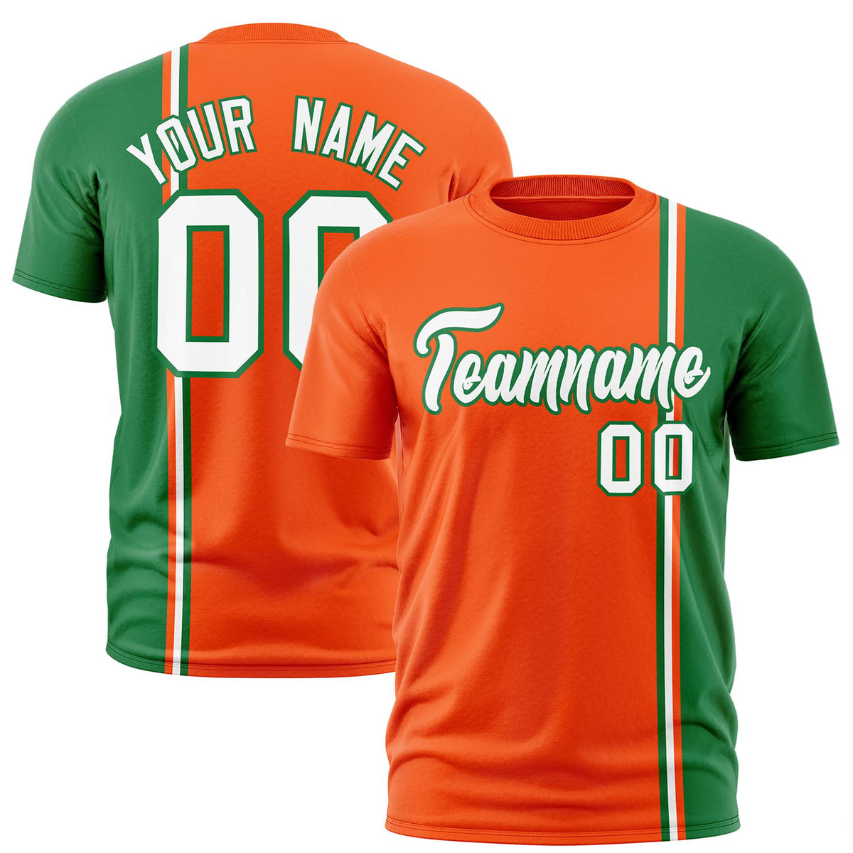 Custom Orange Kelly Green-White Crew neck Color Contrast Design T-Shirts