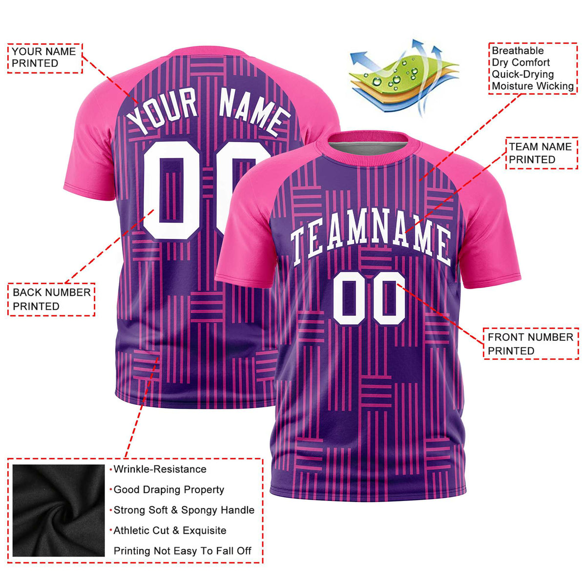 Custom Purple Pink Personalized Line Pattern Performance T-Shirt
