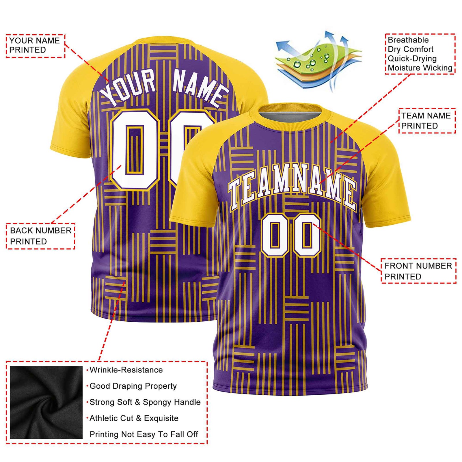 Custom Purple Gold 01 Personalized Line Pattern Performance T-Shirt