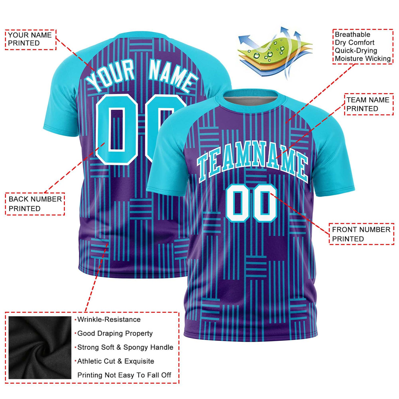 Custom Purple-Sky Blue Personalized Line Pattern Performance T-Shirt