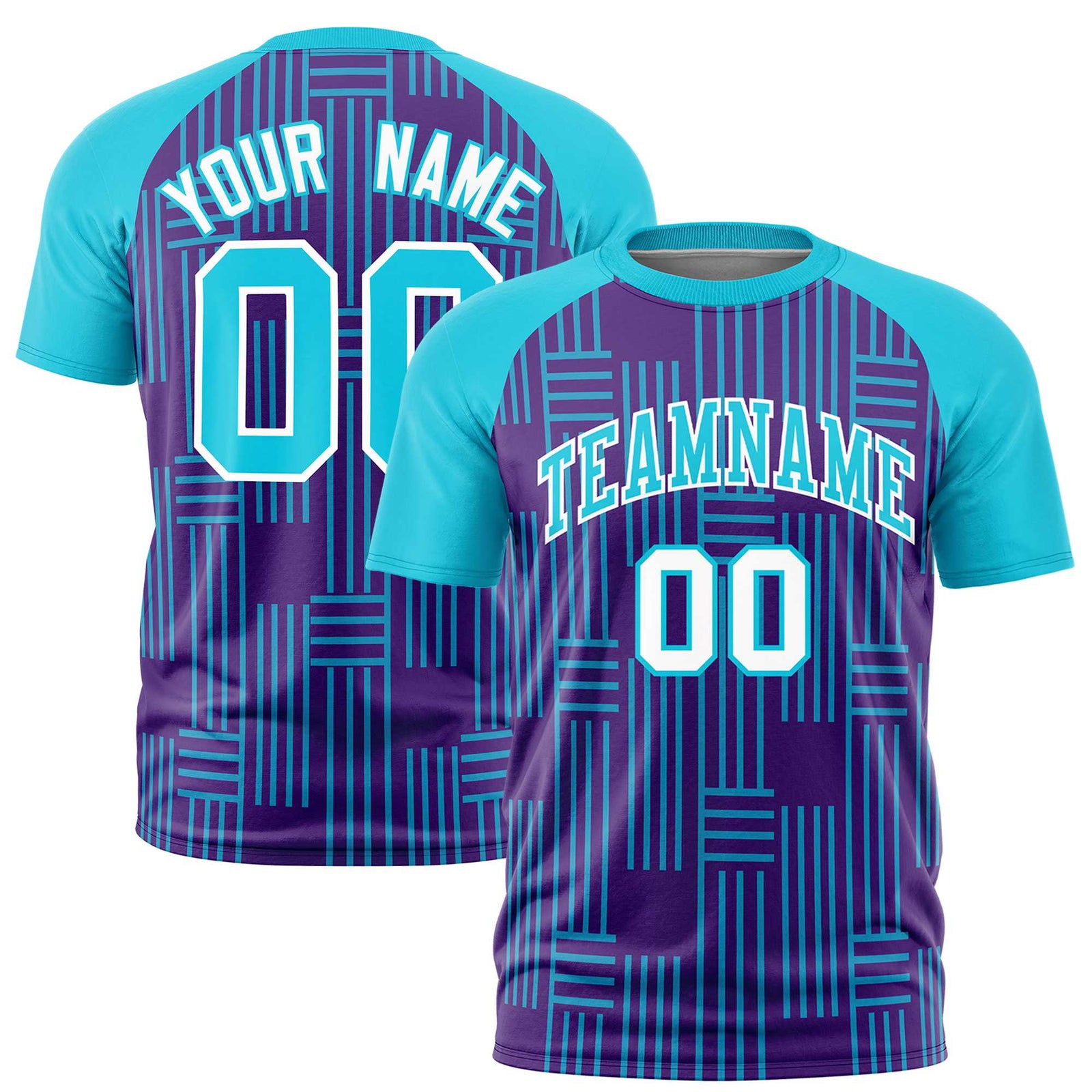 Custom Purple-Sky Blue Personalized Line Pattern Performance T-Shirt