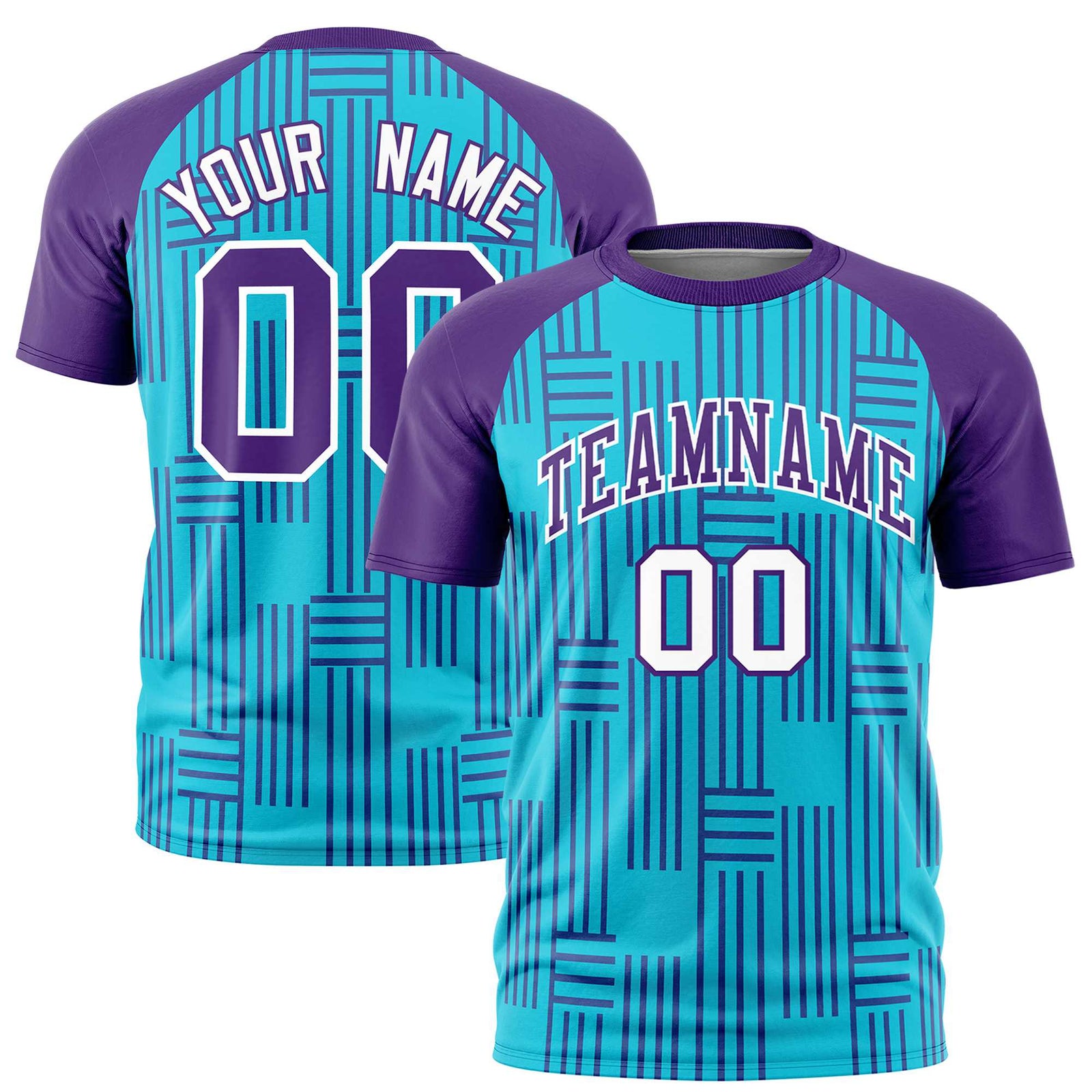 Custom Sky Blue-Purple Personalized Line Pattern Performance T-Shirt