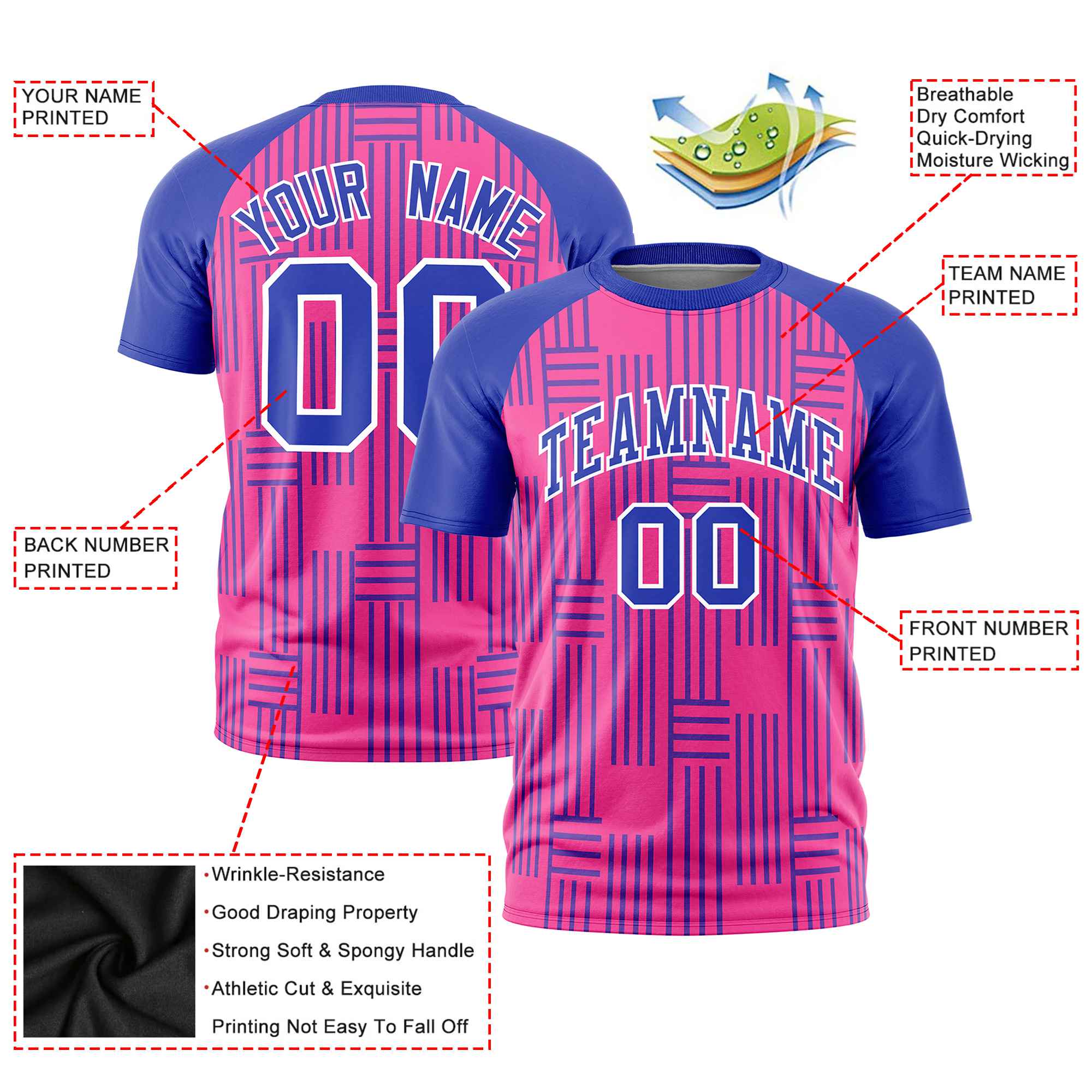 Custom Pink-Royal Blue Personalized Line Pattern Performance T-Shirt