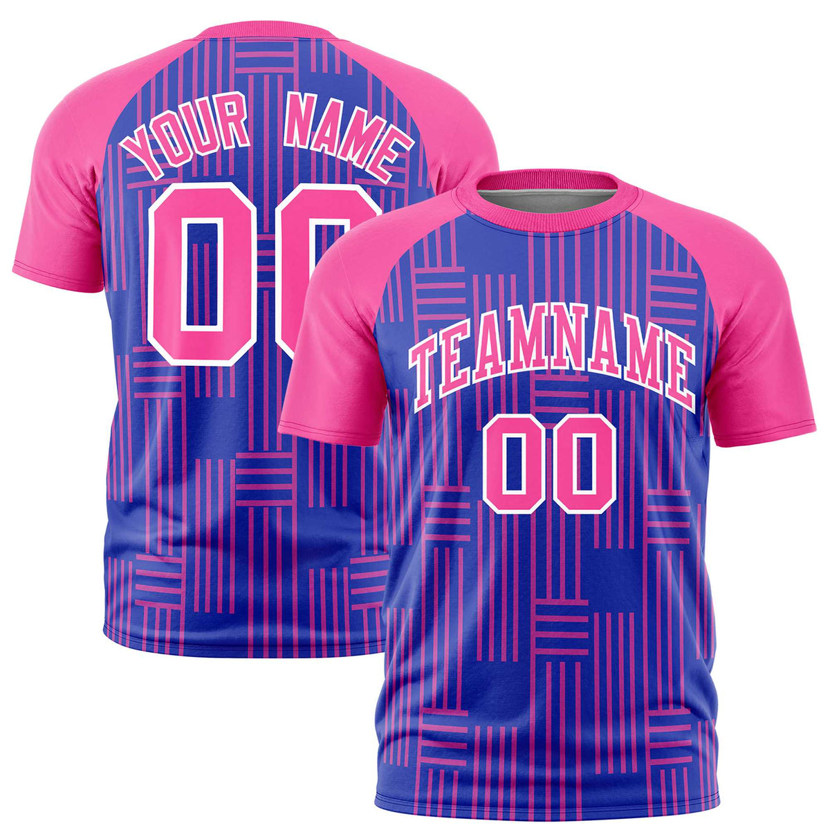 Custom Royal Blue-Pink Personalized Line Pattern Performance T-Shirt