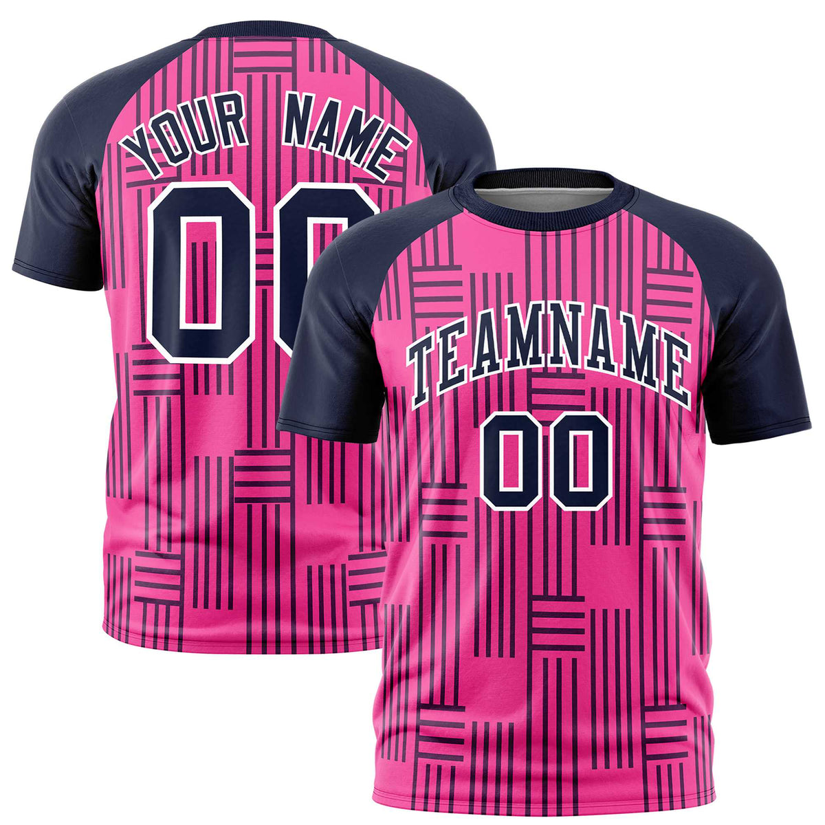 Custom Pink Navy Personalized Line Pattern Performance T-Shirt