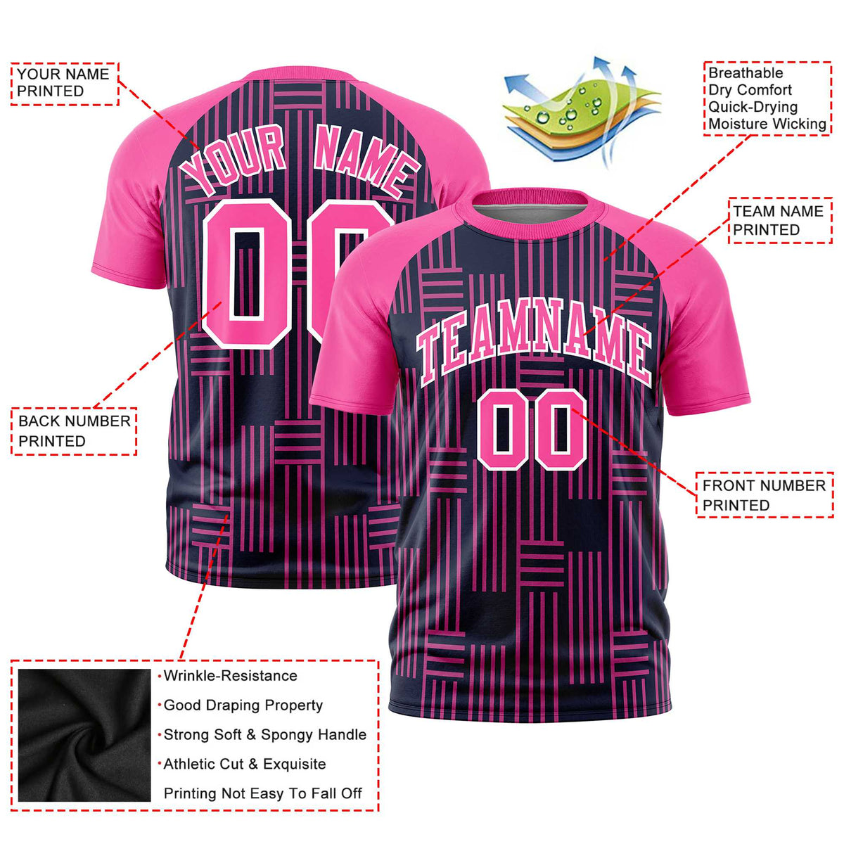 Custom Navy Pink Personalized Line Pattern Performance T-Shirt