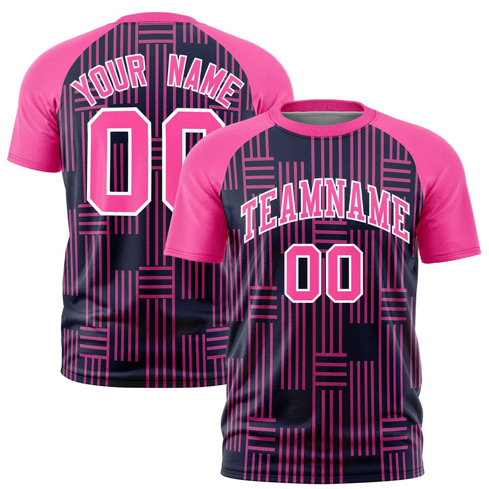 Custom Navy Pink Personalized Line Pattern Performance T-Shirt