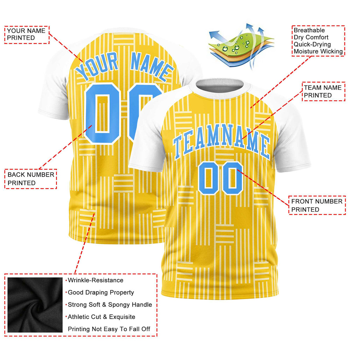 Custom Gold 01-White Personalized Line Pattern Performance T-Shirt