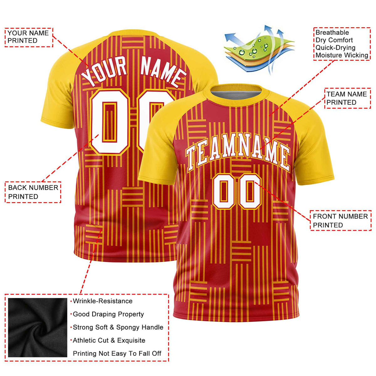 Custom Red-Gold 01 Personalized Line Pattern Performance T-Shirt