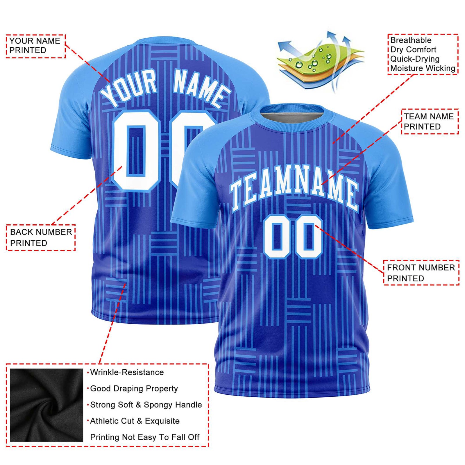 Custom Royal Blue-Powder Blue Personalized Line Pattern Performance T-Shirt