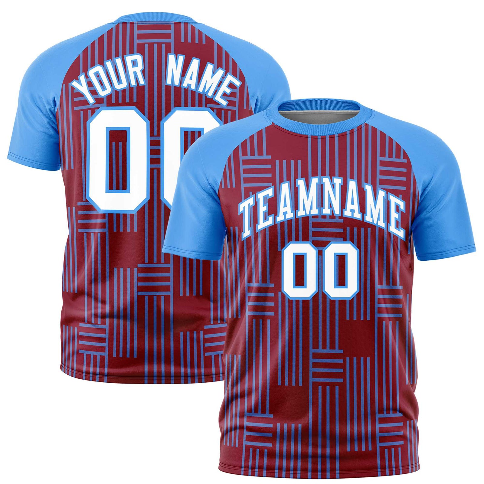 Custom Crimson-Powder Blue Personalized Line Pattern Performance T-Shirt