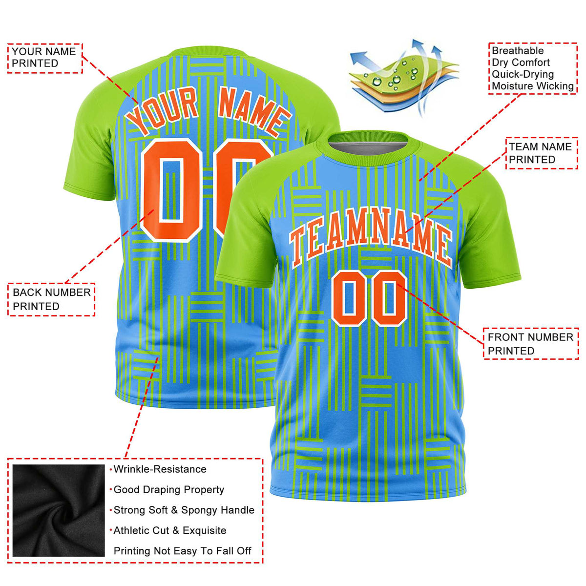 Custom Powder Blue-Neon Green Personalized Line Pattern Performance T-Shirt