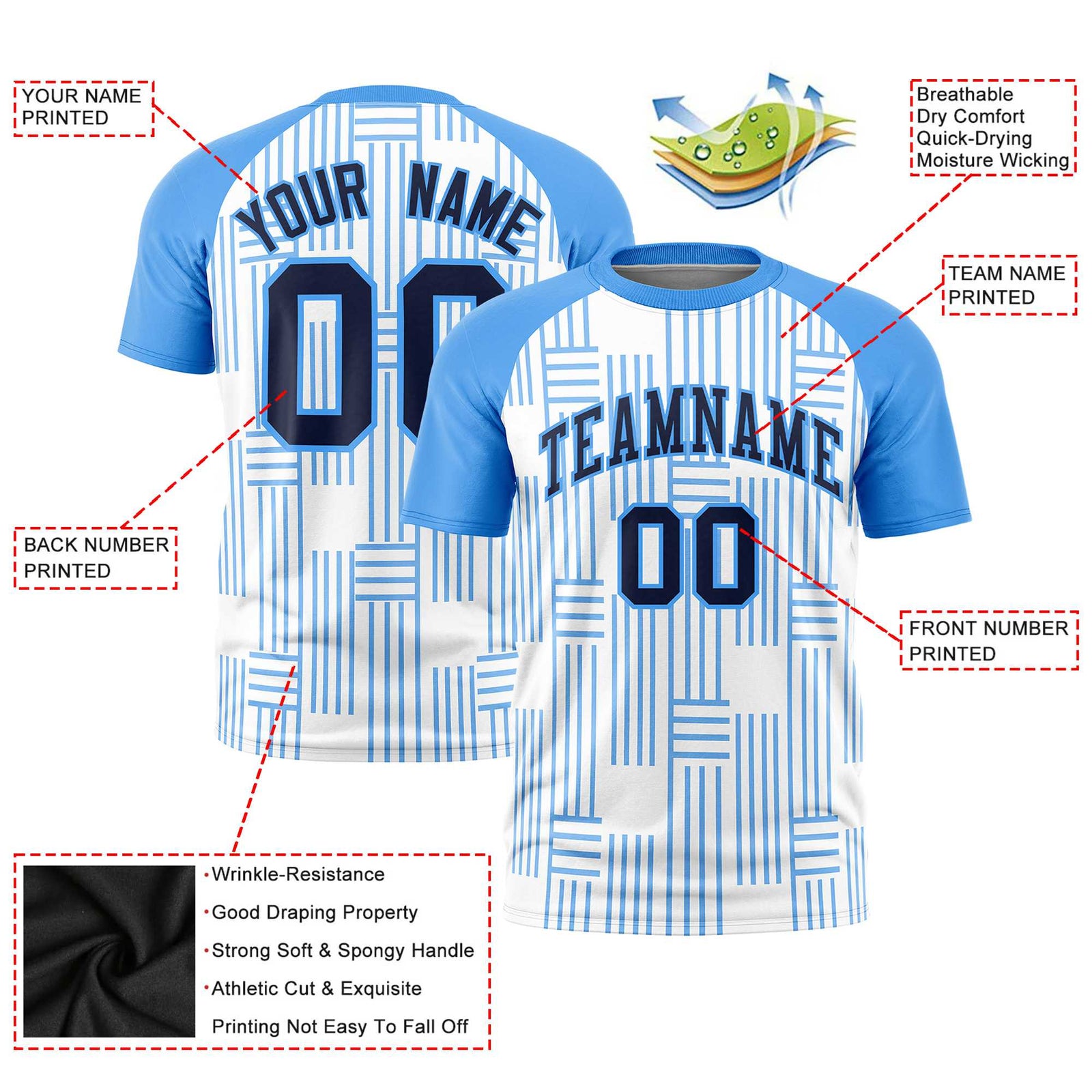 Custom White-Powder Blue Personalized Line Pattern Performance T-Shirt