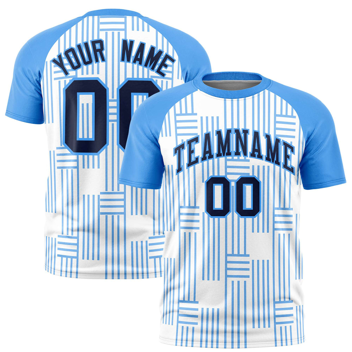 Custom White-Powder Blue Personalized Line Pattern Performance T-Shirt