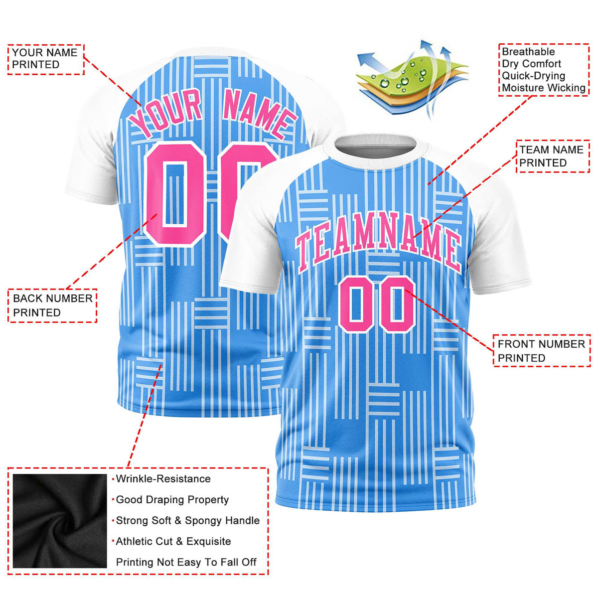Custom Powder Blue-White Personalized Line Pattern Performance T-Shirt