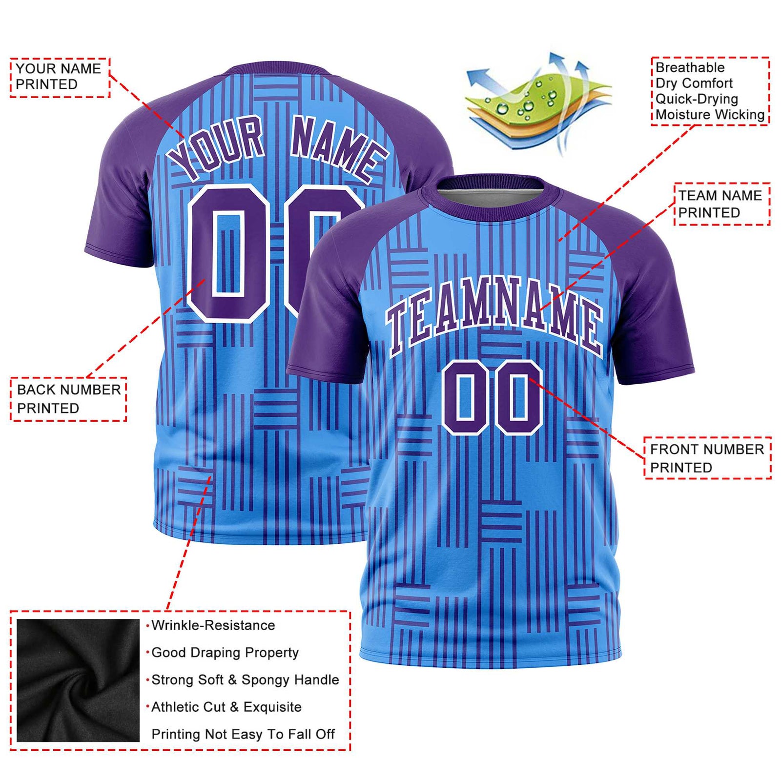 Custom Powder Blue-Purple Personalized Line Pattern Performance T-Shirt