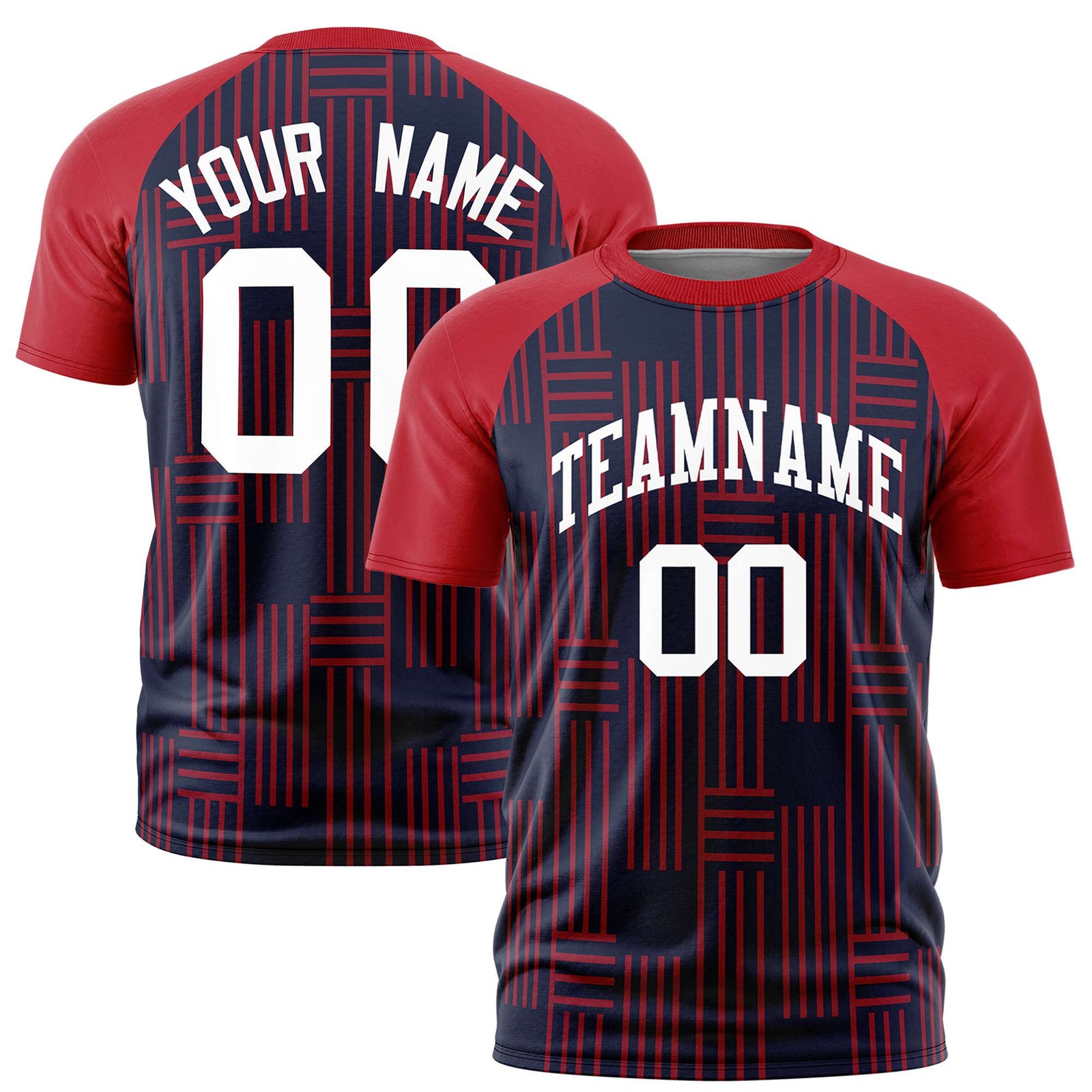 Custom Navy Red Personalized Line Pattern Performance T-Shirt