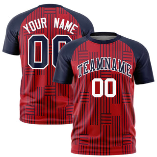 Custom Red Navy Personalized Line Pattern Performance T-Shirt - Style 1