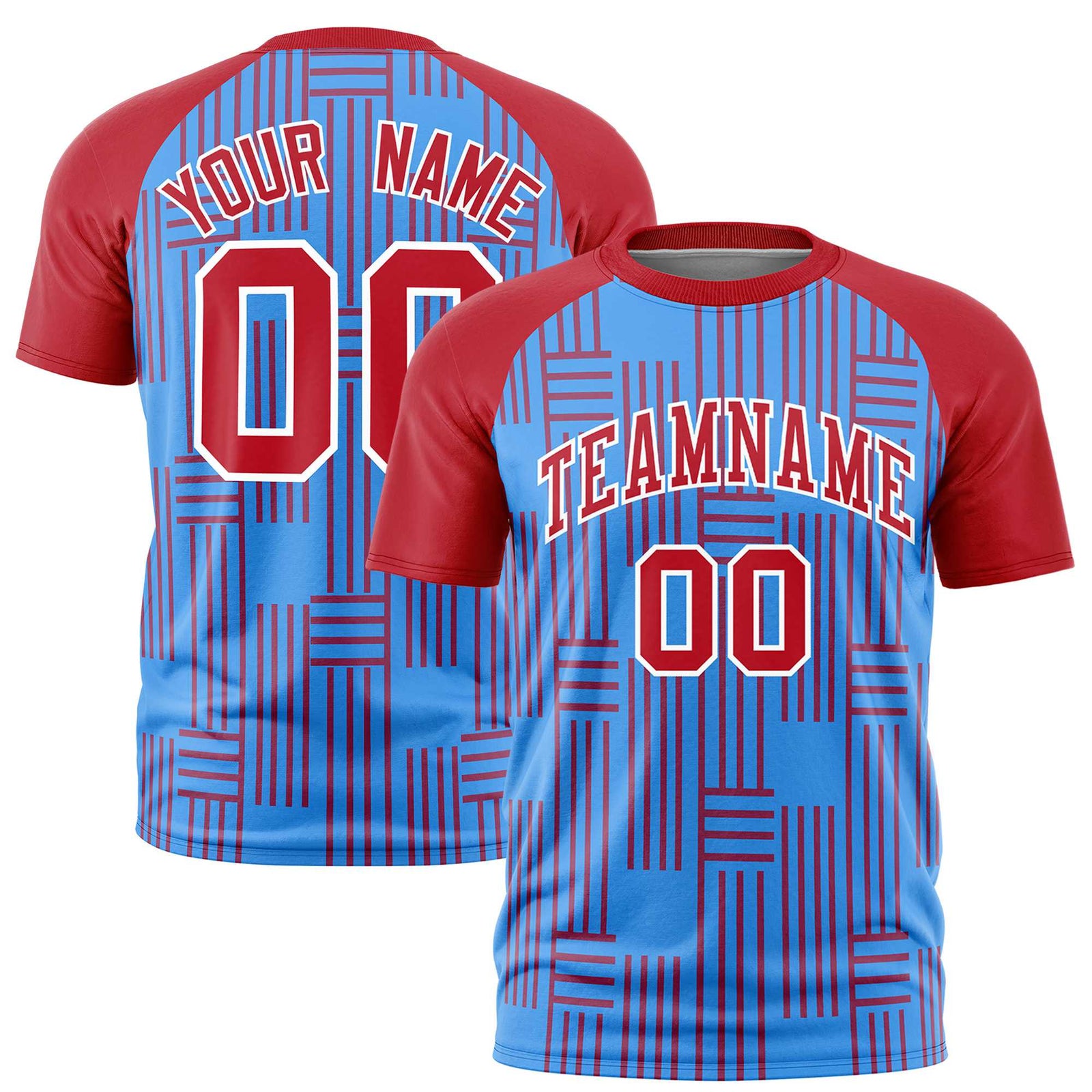 Custom Powder Blue-Red Personalized Line Pattern Performance T-Shirt