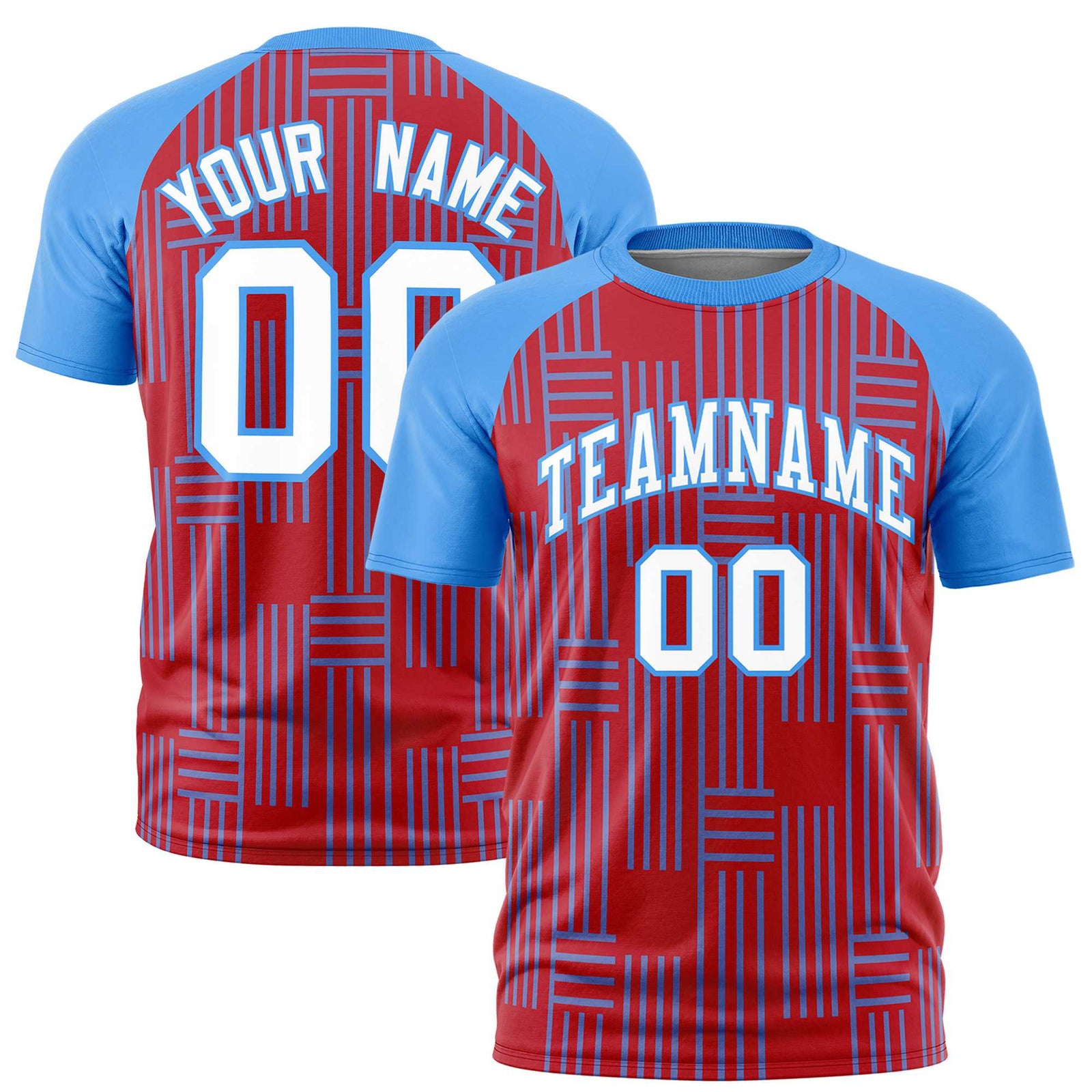 Custom Red-Powder Blue Personalized Line Pattern Performance T-Shirt