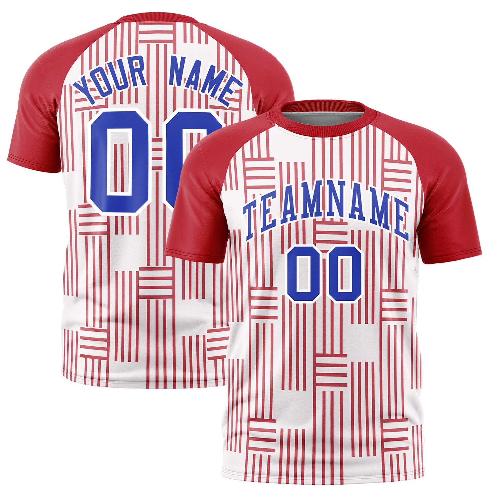 Custom White Red Personalized Line Pattern Performance T-Shirt