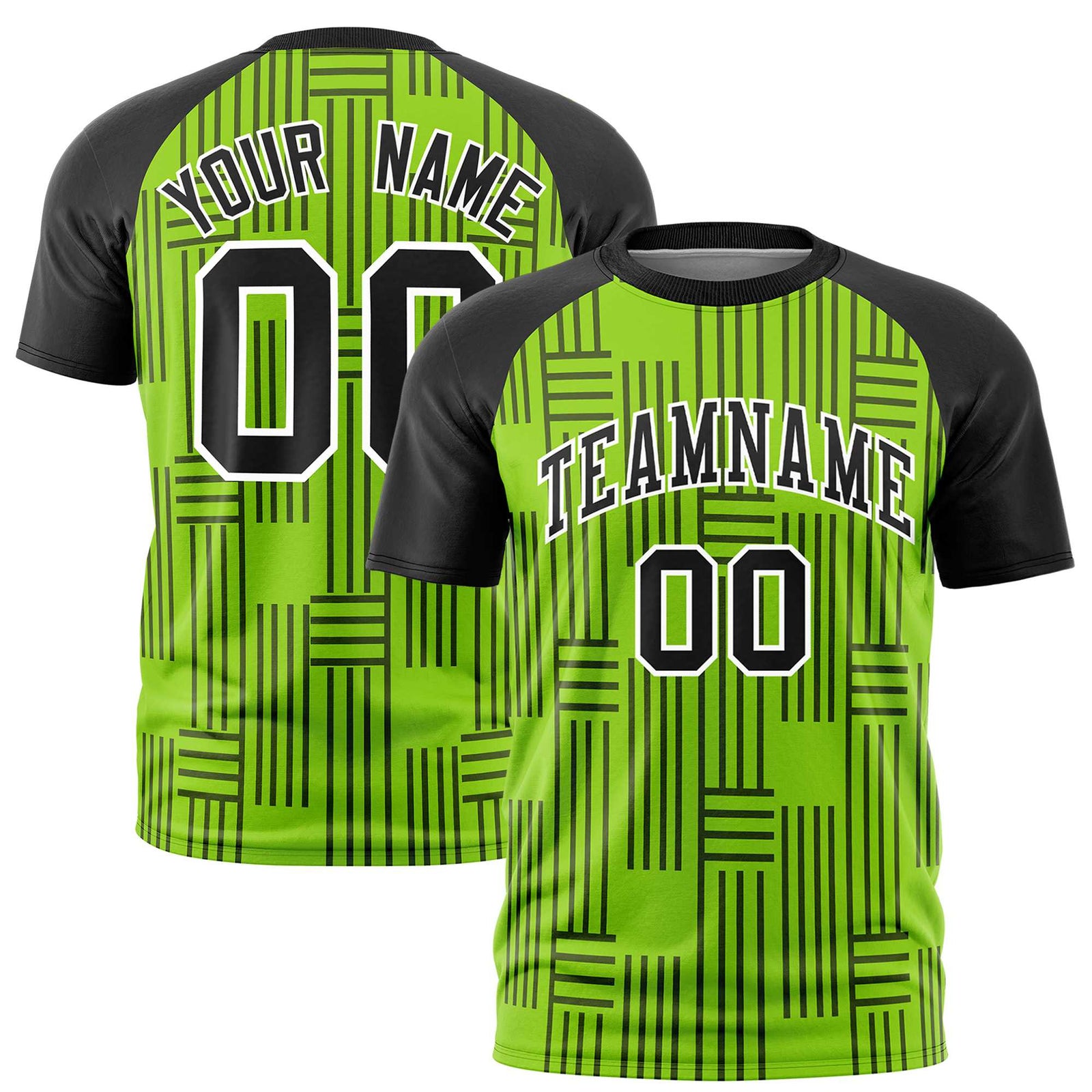 Custom Neon Green-Black Personalized Line Pattern Performance T-Shirt