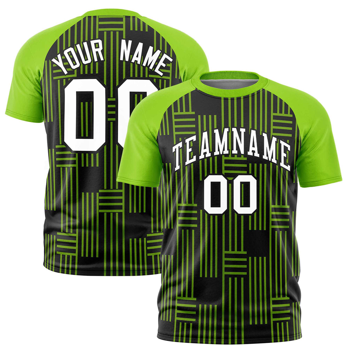 Custom Black-Neon Green Personalized Line Pattern Performance T-Shirt