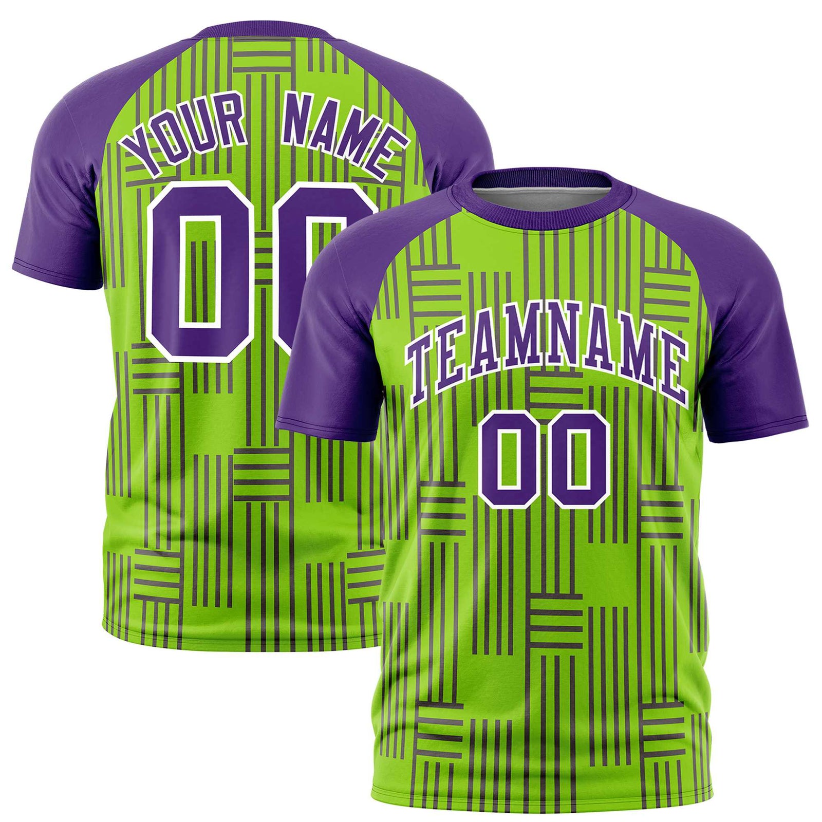 Custom Neon Green-Purple Personalized Line Pattern Performance T-Shirt