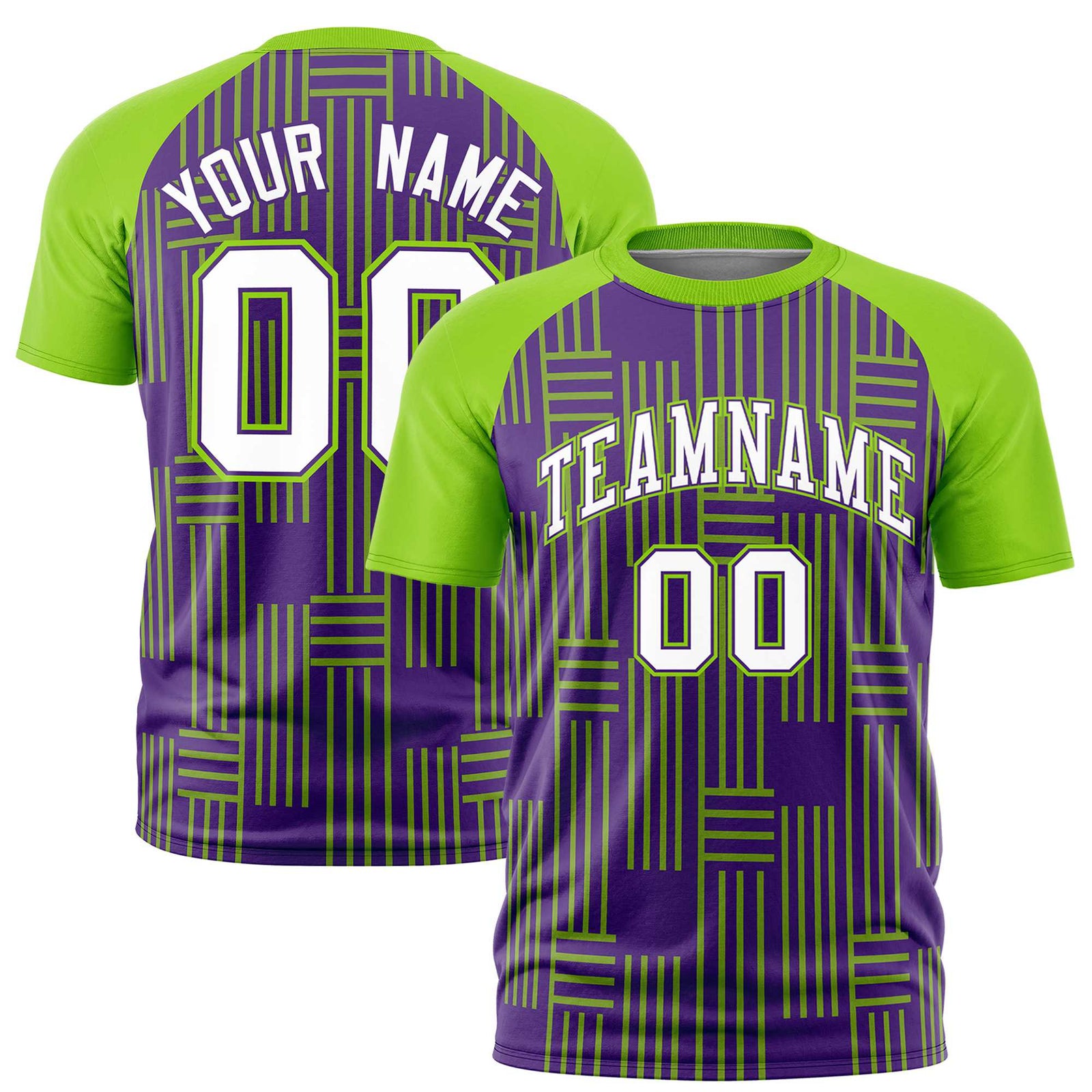 Custom Purple-Neon Green Personalized Line Pattern Performance T-Shirt