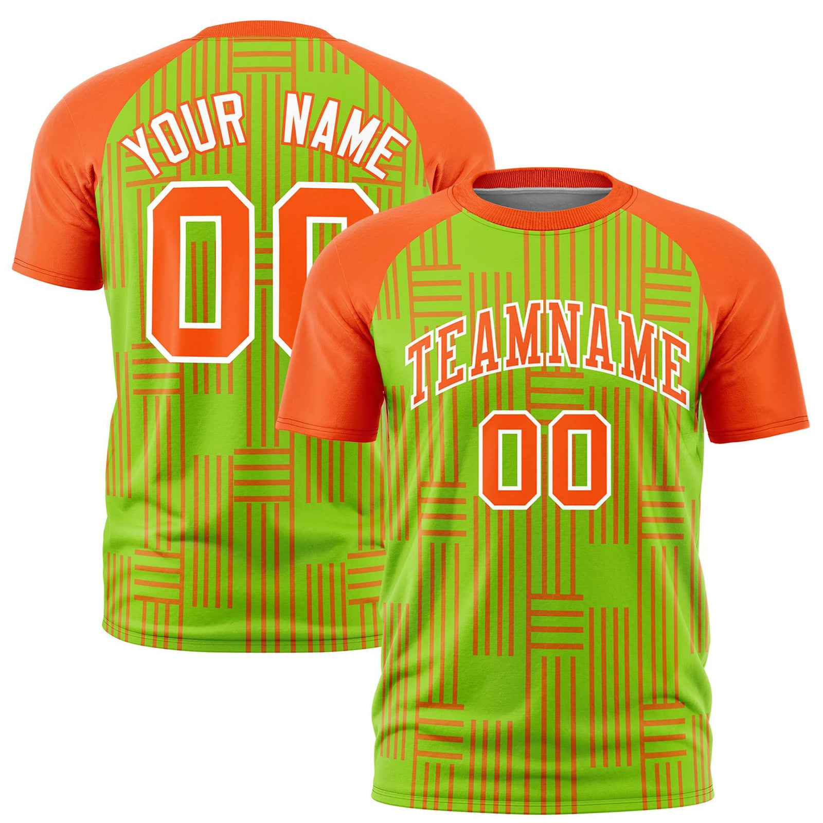 Custom Neon Green-Orange Personalized Line Pattern Performance T-Shirt
