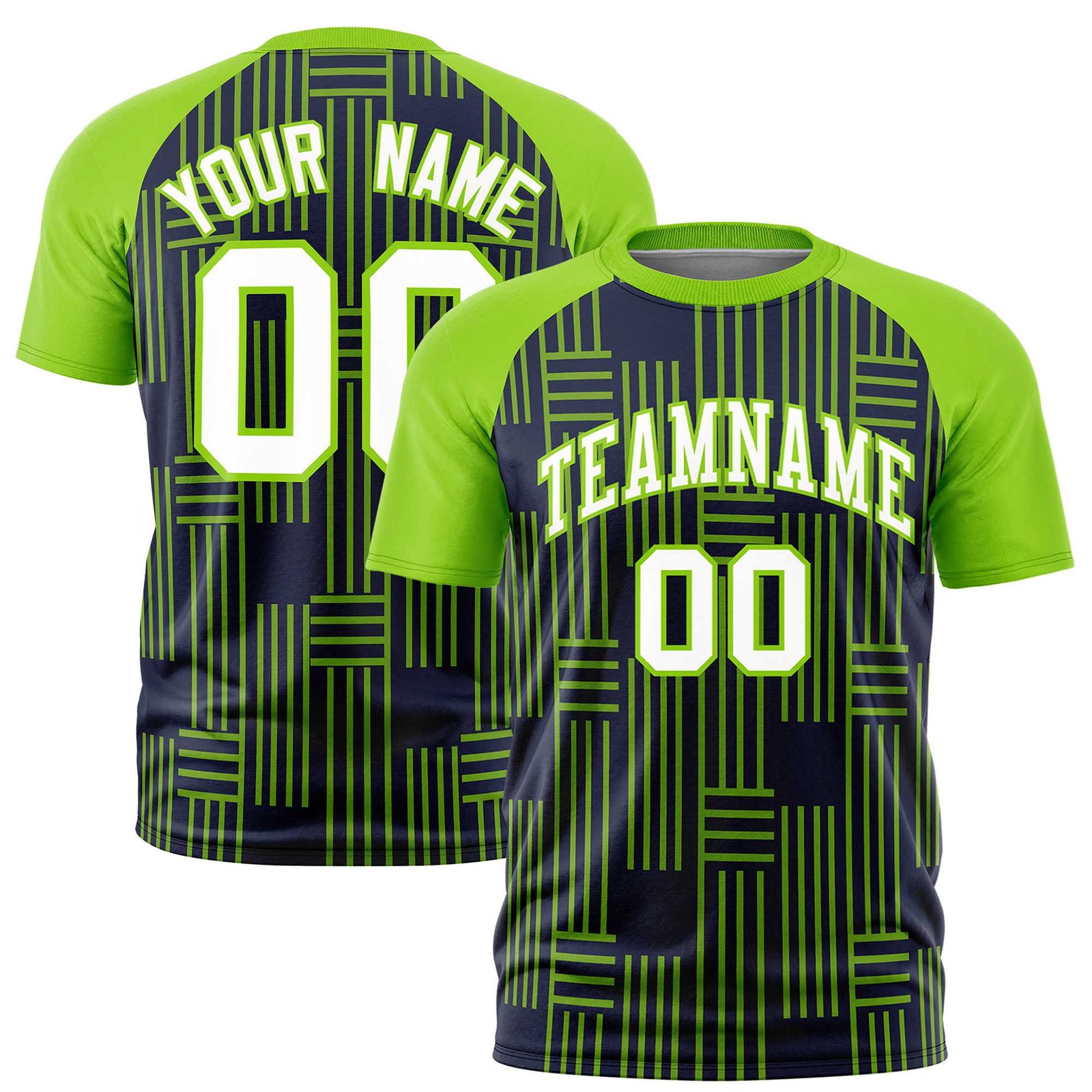 Custom Navy-Neon Green Personalized Line Pattern Performance T-Shirt