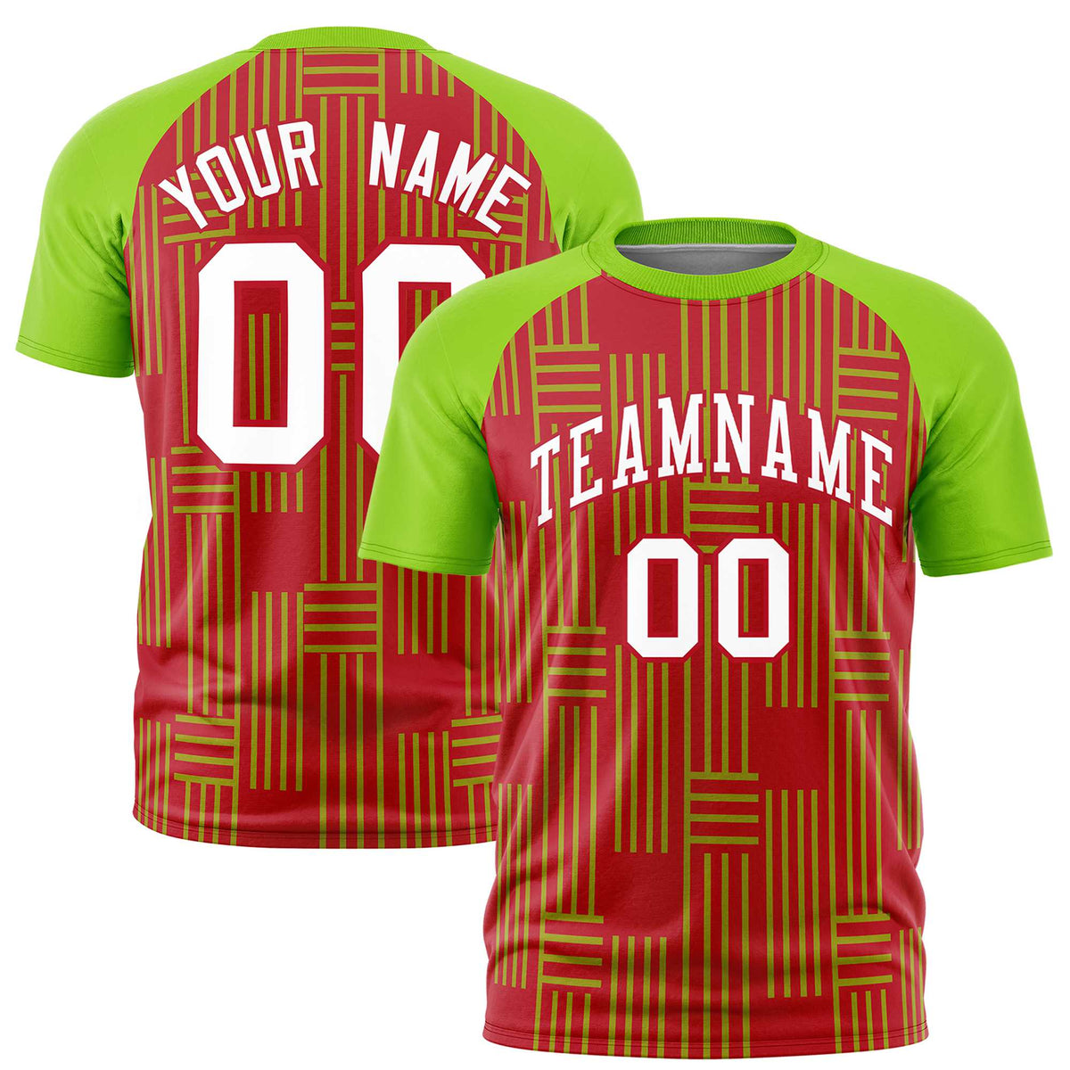 Custom Red-Neon Green Personalized Line Pattern Performance T-Shirt