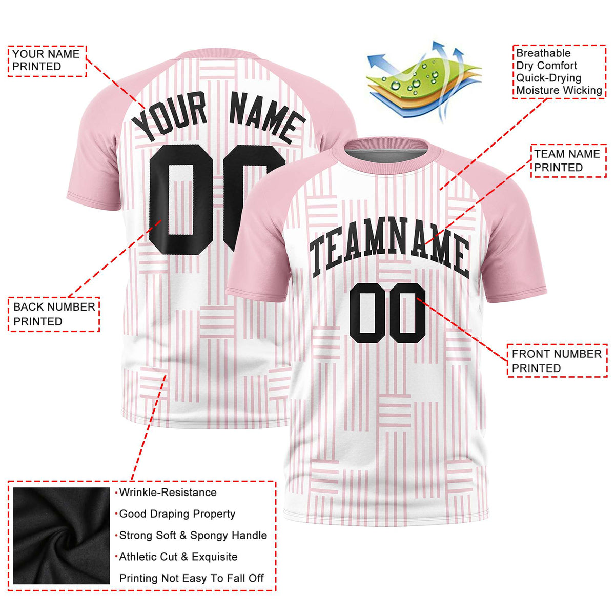 Custom White-Light Pink Personalized Line Pattern Performance T-Shirt