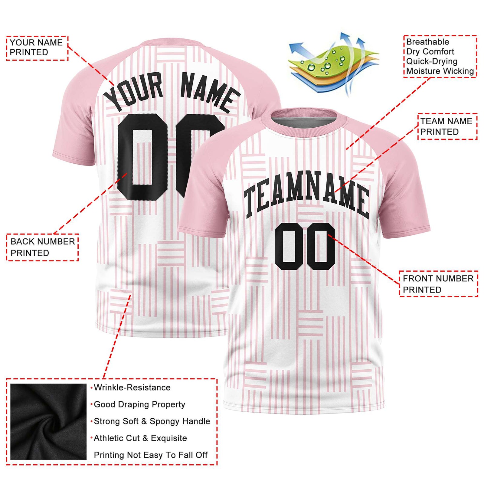 Custom White-Light Pink Personalized Line Pattern Performance T-Shirt
