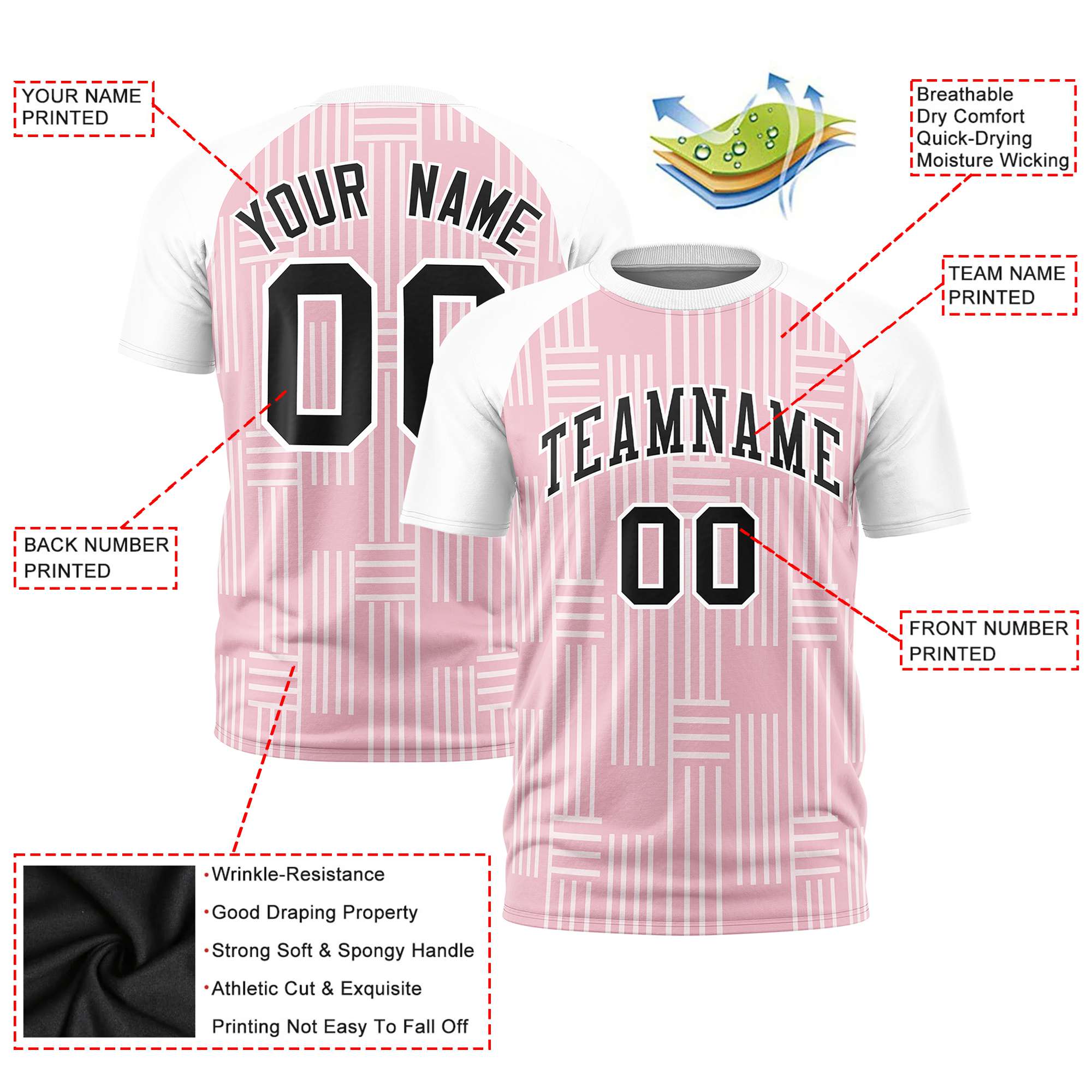 Custom Light Pink-White Personalized Line Pattern Performance T-Shirt